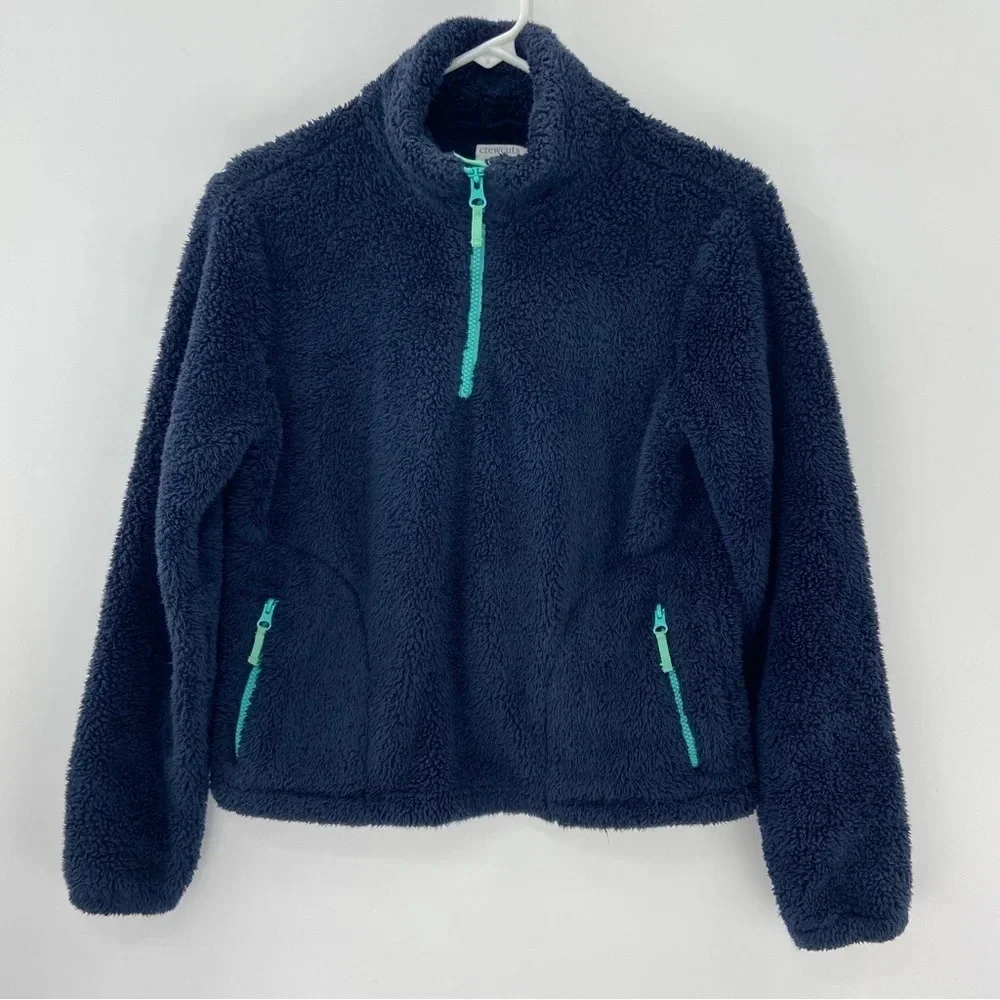 Crewcuts by J Crew Furry 1/4 Zip Fleece Mock Neck Pullover Blue Kids Size 14